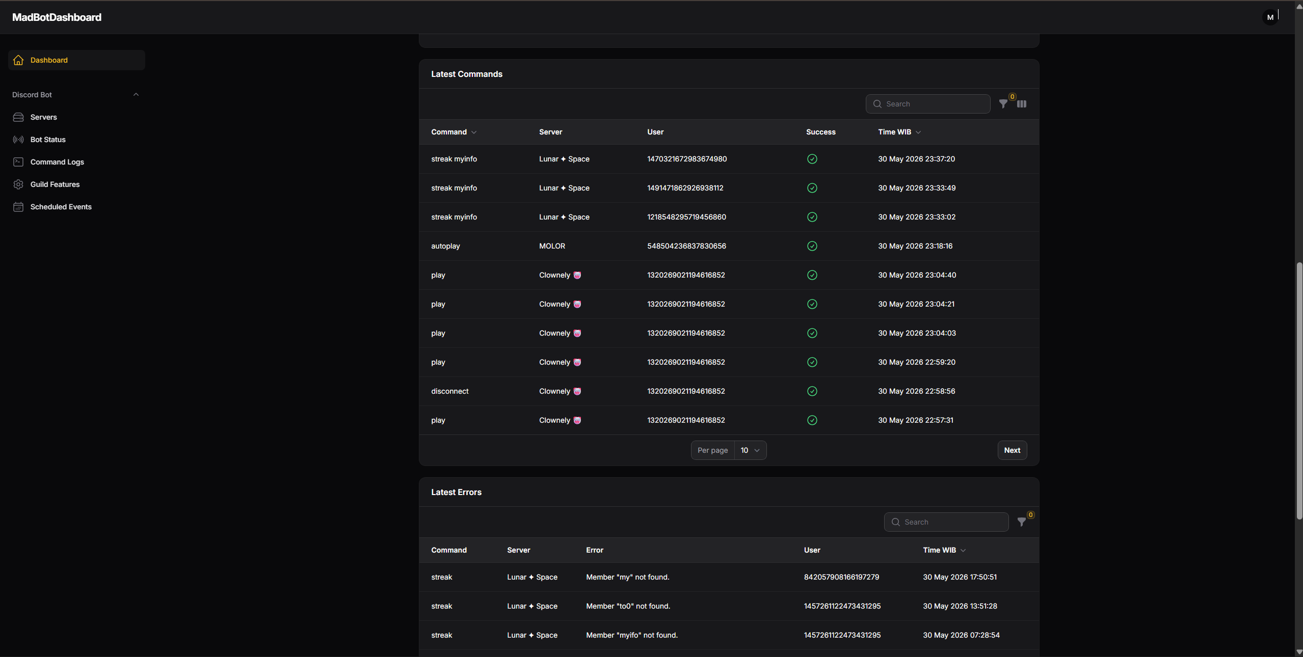 MadBot Dashboard screenshot